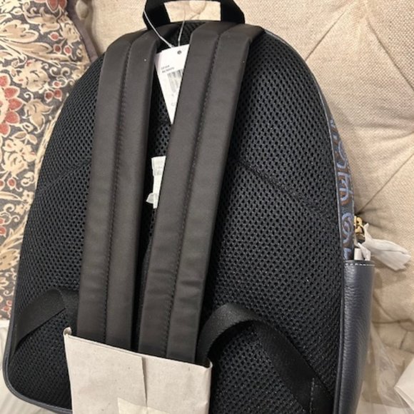 Coach Gold/Navy Court Backpack With Coach Monogram Print - Picture 12 of 14